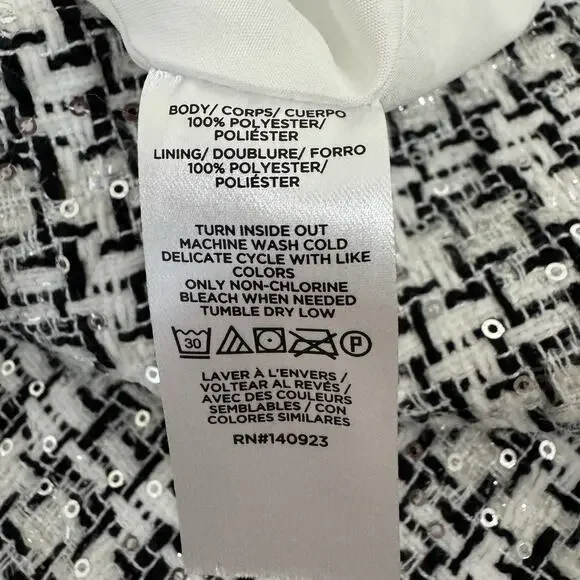 LOFT Tweed Mini Skirt Women's Size 10 Metallic Sequin Black White Party Holiday - Picture 8 of 13